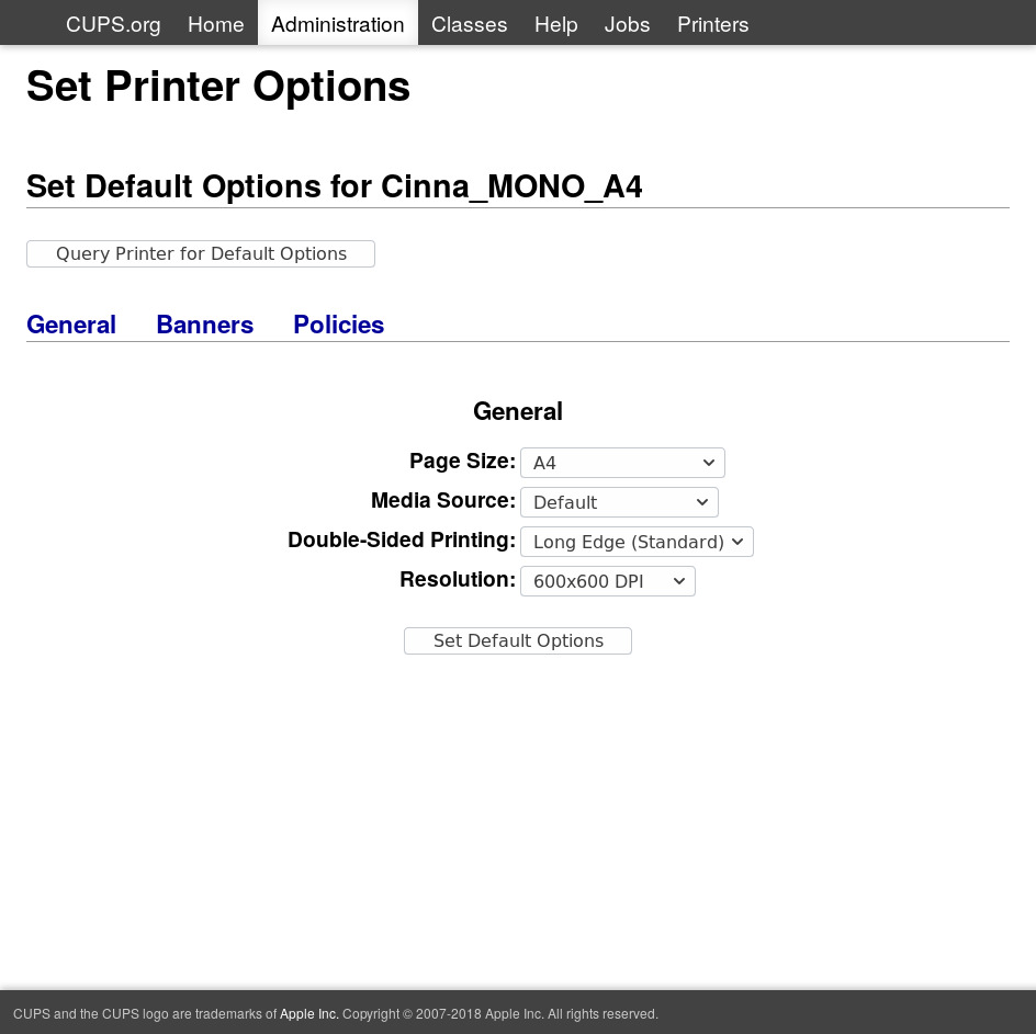 Default printer options