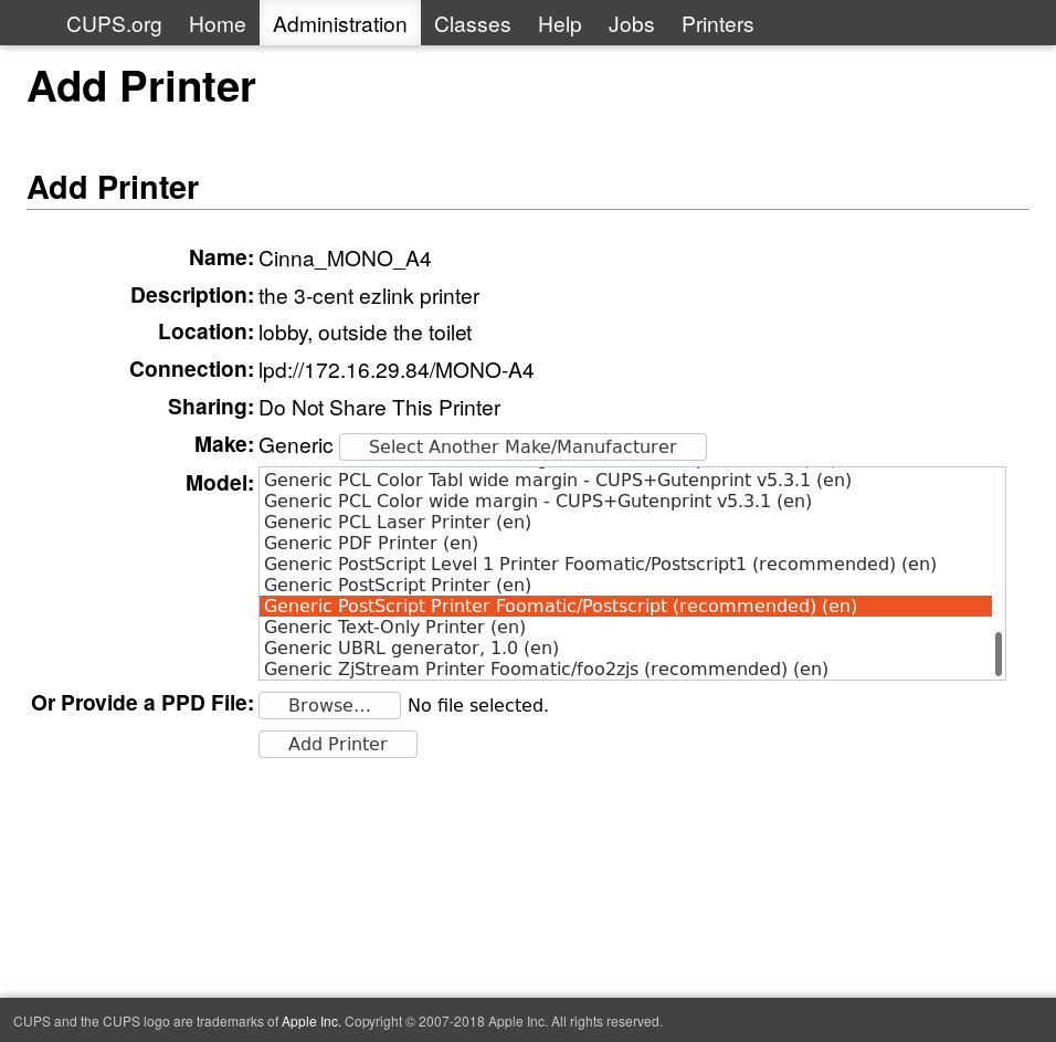 Select the PPD for your printer